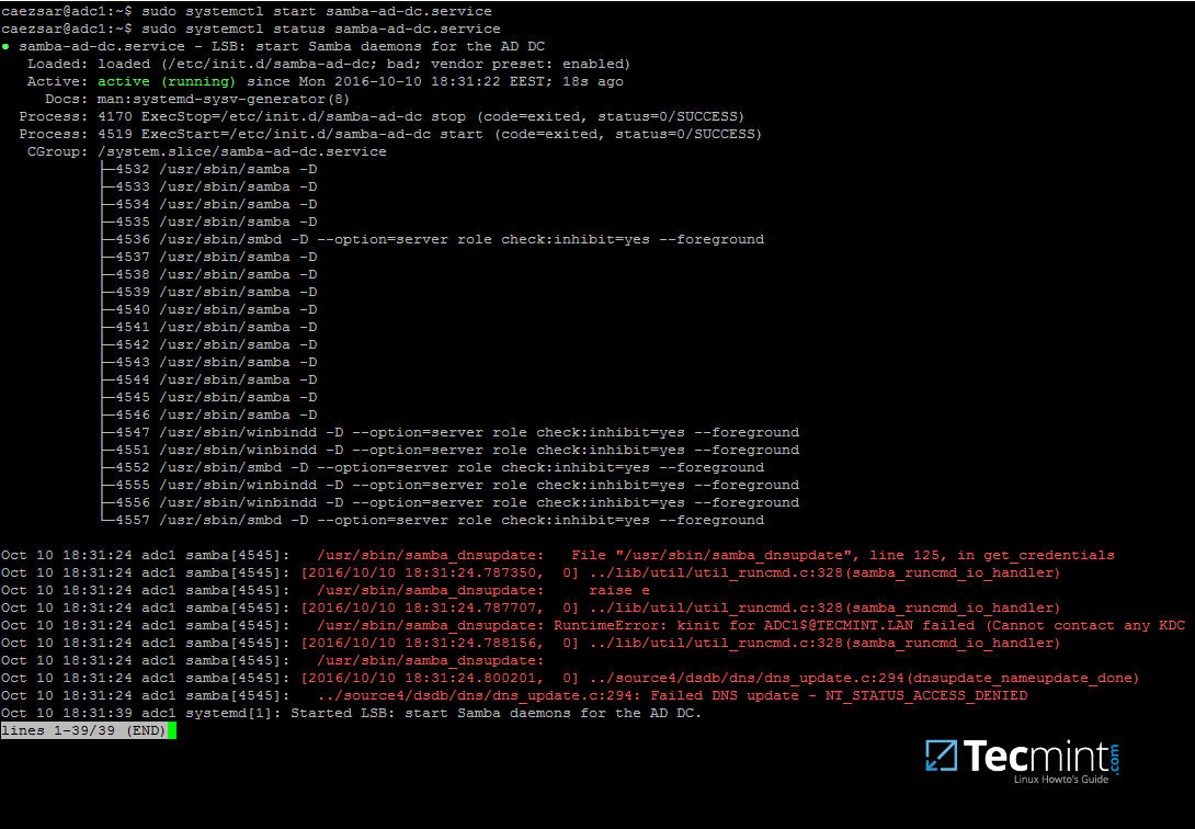 Enable Samba Active Directory Domain Controller