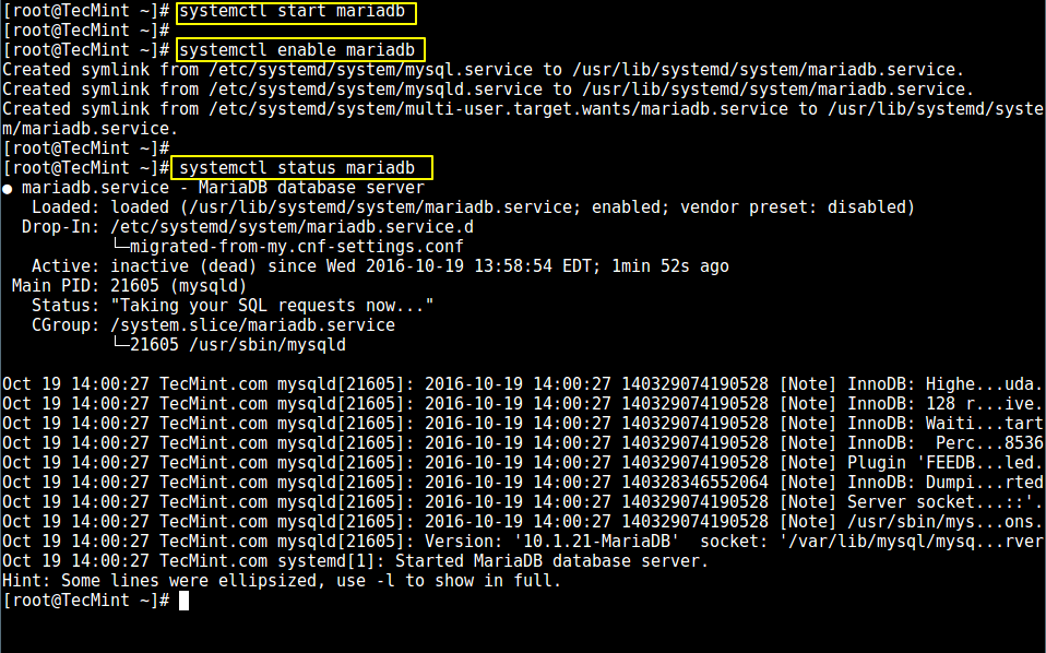 Start MariaDB Service in CentOS 7