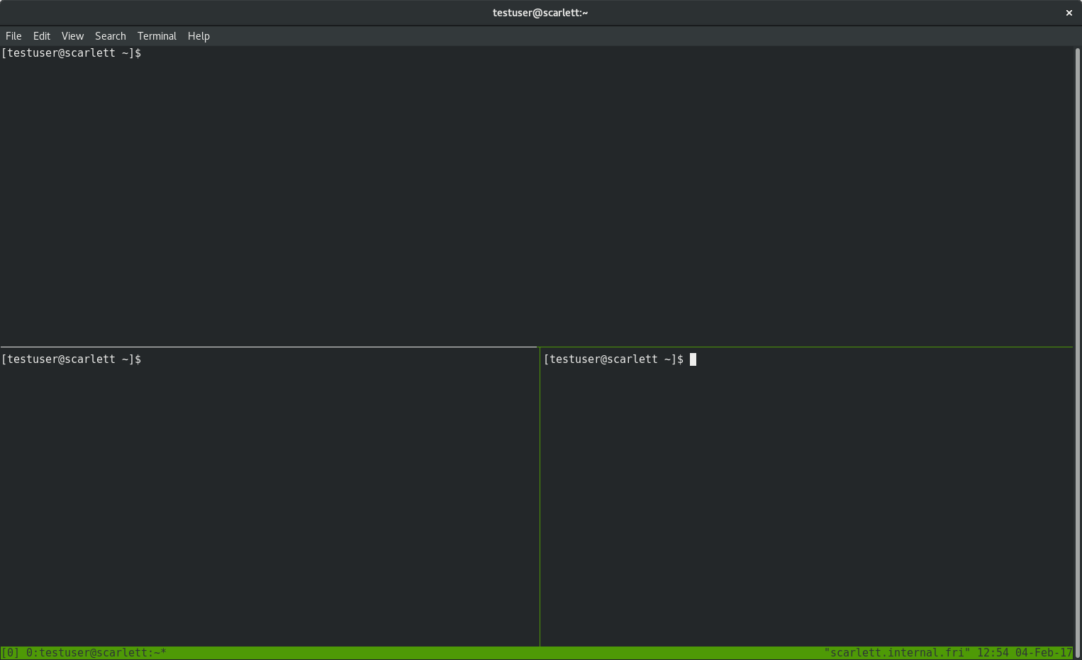 tmux window with three panes