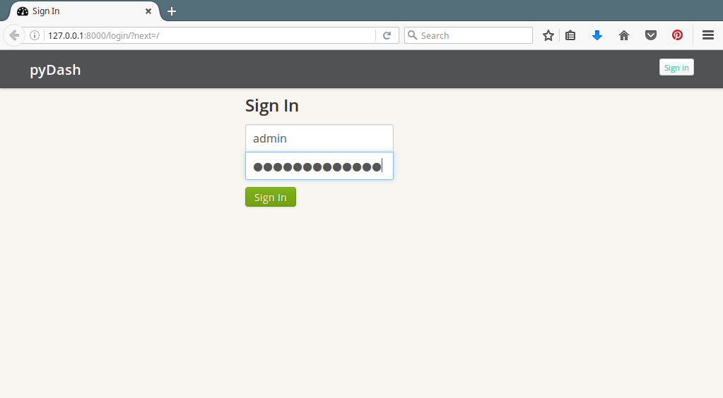 pyDash Login Interface