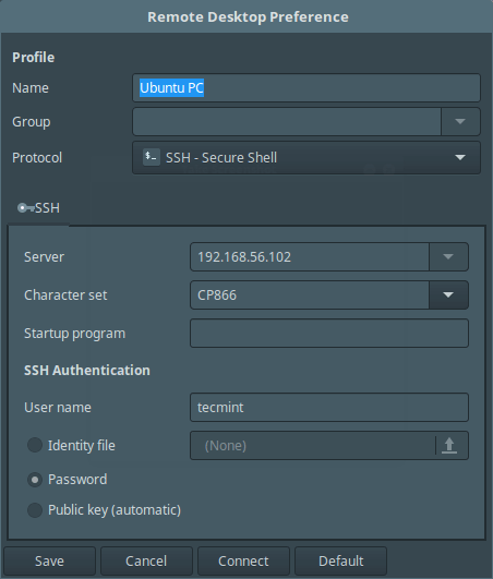 Remmina SSH Connection