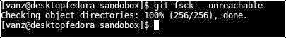 Output after executing the git-fsck command on the repository