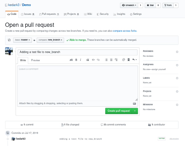 GitHub’s Open pull request button