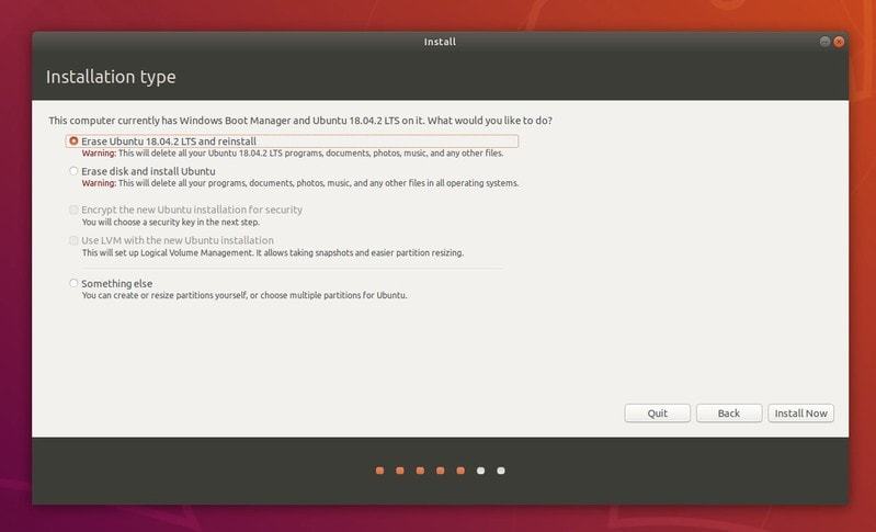 Reinstall Ubuntu option in dual boot mode