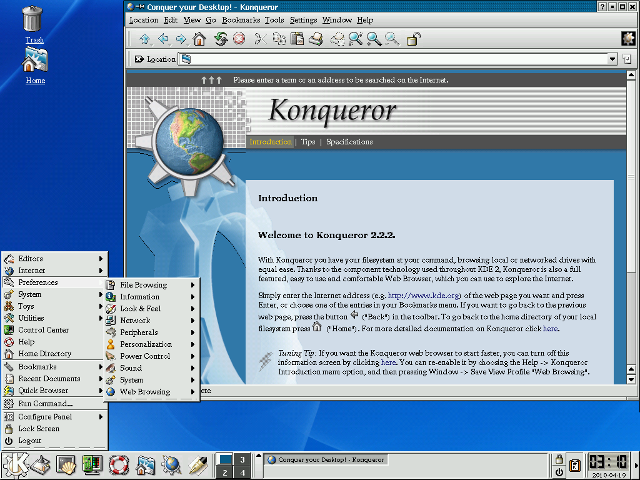 KDE 2.2.2 \(2001\) showing the Konqueror browser