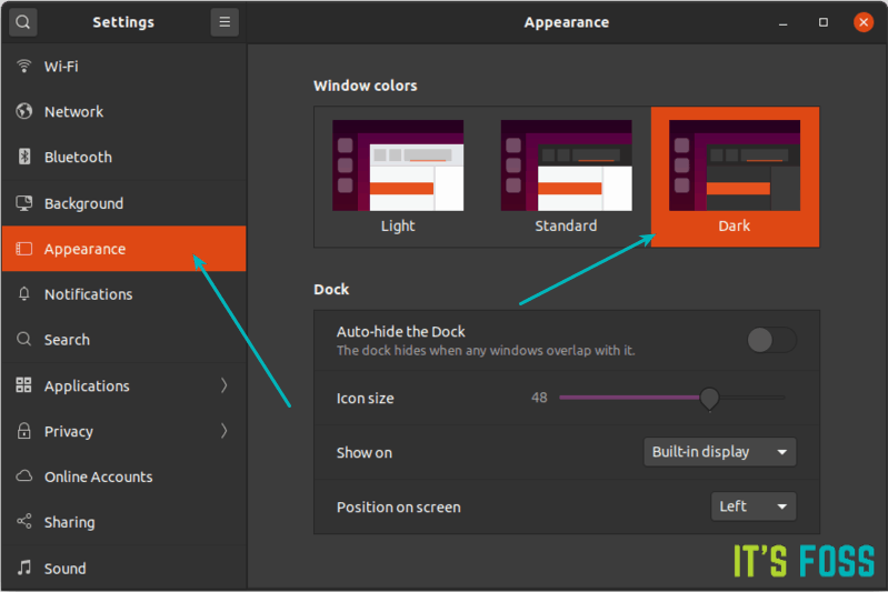 开启夜间主题 Ubuntu