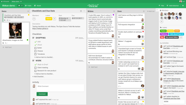 Wekan kanban board