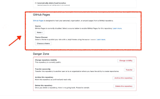 GitHub Pages settings