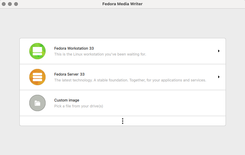 在 Fedora Media Writer 中下载 Fedora Workstation