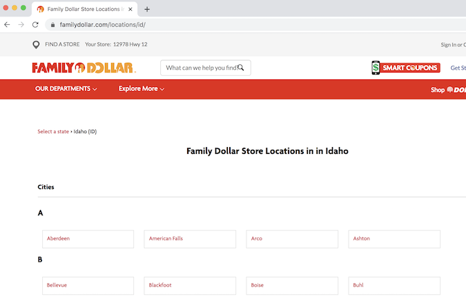 爱达荷州 Family Dollar 所在地页面