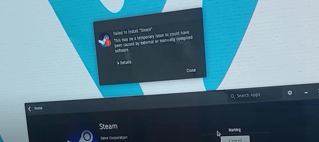 Sebastian 安装 Steam 时遇到了问题