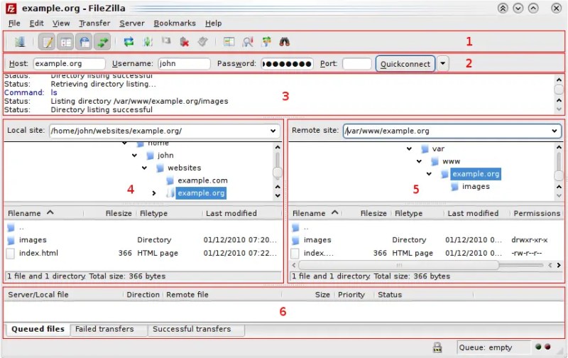 FileZilla Window Layout | image credit