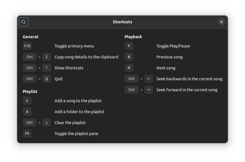 amberol keyboard shortcuts