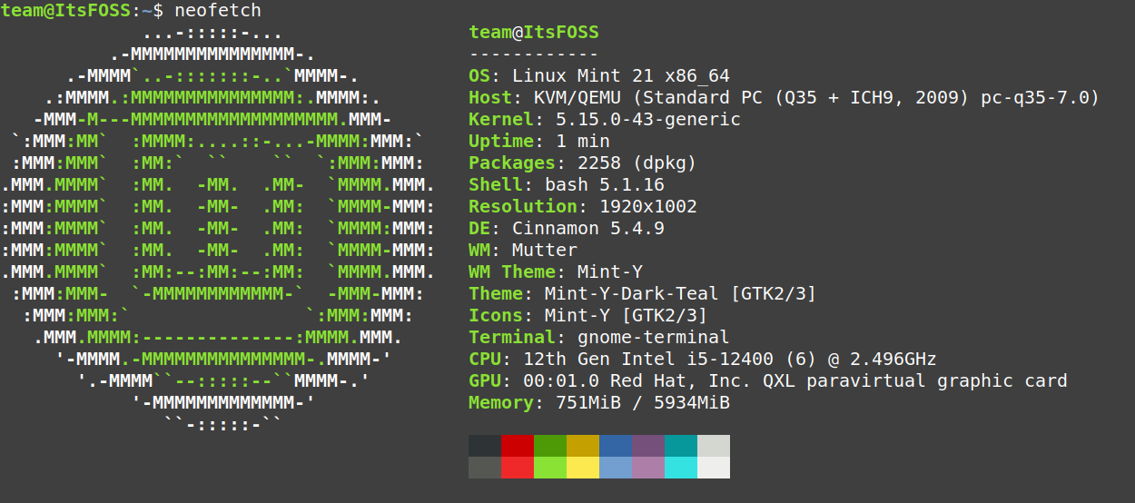 Neofetch Output Linux Mint 21