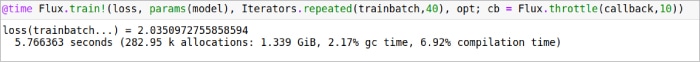 Figure 2: Julia takes 5.76 seconds in a neural network