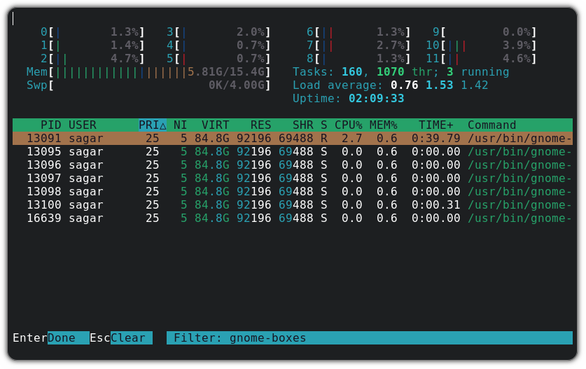 在 htop 中过滤进程