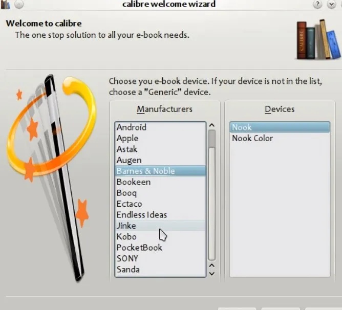 Calibre welcome wizard