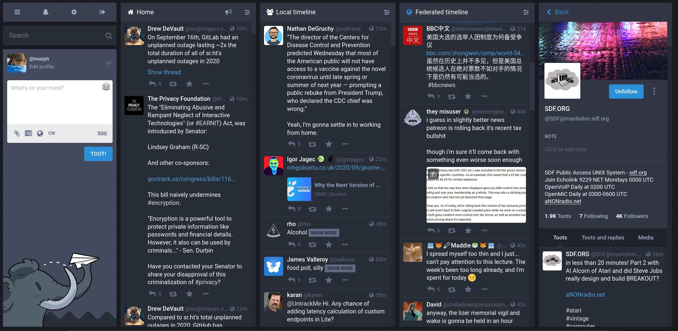 高级 Mastodon 界面有几列