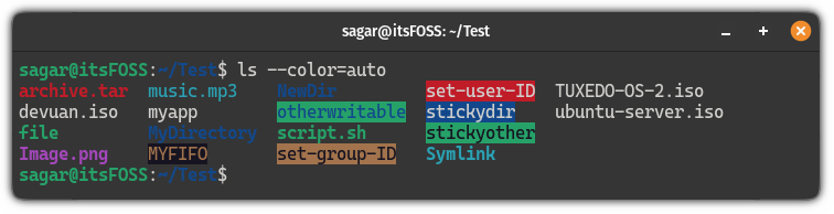 Use  –color=auto flag with the ls command to get the colored output